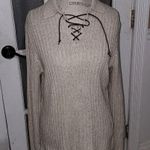 Ralph Lauren Lauren  Womens Creme Silk Linen Blend Leather Tie Neck Sweater Large Photo 0