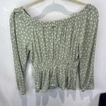 Hippie Rose Sage Green Polka Dot Long Sleeve Top‎ Smocked Peplum Blouse Photo 2