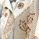 Indigo Moon Vintage Button Front Patchwork Sequin Shirt Jacket Beige Tan Large Photo 2