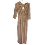 Monteau Los‎ Angeles Wide Leg Jumpsuit V Neck 3/4 Sleeve Casual Modern NWT Tan Photo 1