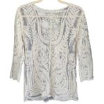 A2 Lace Tunic Top, Sheer Floral Crochet, Bohemian Blouse, Romantic Chic White Size M Photo 1