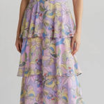 Tahari ASL‎ Sleeveless Tiered Dress Floral Pastel Marble 10 Purple Photo 0
