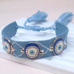 Handmade Evil Eyes Woven Bracelet with Charms Stackable Wrap Fabric for summer and daily wear Photo 0