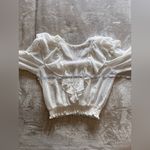 Bershka  White Sheer Ruffle Women’s Blouse Shirt Sz XS Cottage Core EUC Photo 4