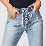 One Teaspoon NWT  Truckers Jeans Size 26 Lace Up Mid Rise Straight Leg Light Wash Photo 4