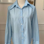 Vintage 70s Miss Holly Light Blue Textured Crepe Pointy Collar Button Shirt M 34 Size M Photo 0