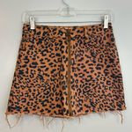 Free People  Animal Print Zip Up Denim Mini Skirt Size 24 XS Photo 1