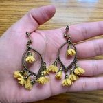Boho Yellow Floral Oval Frame Dangle Earrings Brown Photo 2