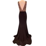 Jovani  Rhinestone Embellished V-Neck Front Slit Gown Black Gold Size 4 NWT Photo 1