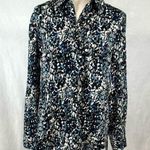 Elementz navy blue gray and white abstract print button down top size medium Photo 0