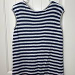 Jones New York JNY  women’s white navy striped 100% linen cap sleeve blouse top S Photo 4