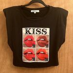 Love j Kiss lips black short sleeve shirt woman’s size small Photo 0