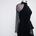 Betsy and Adam   - Valentina Long Velvet Mesh Illusion Sleeve Dress Photo 9