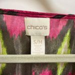 Chico's V Neck Kaftan Tunic Top Multi Color Ikat Print Sheer Kimono Sleeve S M Photo 4