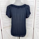 Lucky Brand Embroidered Sheer Chiffon Tee Shirt Navy Blue XS Photo 3