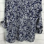 Talbots Womens 1XL Floral Linen Roll Tab Sleeve Camp Top Blouse Bi Color Blooms Photo 5