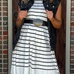 Zesica Sleeveless Crew Neck Pleated Stretchy Sweater Nautical Stripes Dress Sz L Blue Size L Photo 0