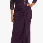 Adrianna Papell  Aubergine Embellished 3/4 Sleeve Ruched Formal Gown Size 8 Photo 0
