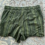 Time And Tru  Linen Striped Shorts Olive Green Black Medium Photo 1