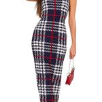 SheIn Women’s medium navy blue bodycon dress bold red white plaid color block pattern Photo 3