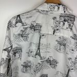 Chico's No Iron Paris Print Button Down Shirt Sz 1 Medium Long Sleeve Travel Chic Photo 3