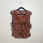 Works of Berek Studded Fringe Brown Leather Zip Biker Vest Size Large Photo 6