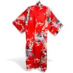 Oriental Village Silk Collection Floral Red Kimono Robe OS Size undefined Photo 2