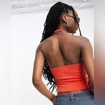 ASOS  Vibrant Orange Textured Halter Top Photo 1