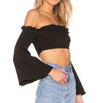 Majorelle  Shanti Top Black Off The Shoulder Ruffled Crop Bell Sleeve XS Photo 1