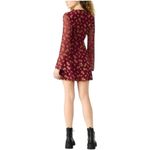 Betsey Johnson  Long Bell Sheer Sleeve Babydoll Mini Dress Burgundy Floral XS Photo 2