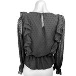 CeCe  Black Long Sleeve Ruffle Sheer Polka Dot Print Mesh Peplum Blouse Top S Photo 5