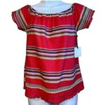 Anthropologie DRA On or Off Shoulder Fiesta Print Fringe Trim Top NWT XS Photo 1