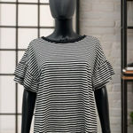 Madewell   soft cotton shirt w/ ruffle sleeves Black and white stripes.Sz L‎ Photo 0