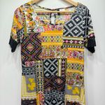 Manhattan Blues Patchwork Boho Print Lace Trim Short Sleeve Dress Size Medium Photo 8