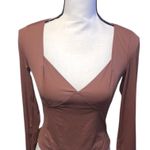 Brown Sexy Crop Top Long Sleeve Fitted Photo 2