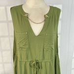 Torrid Women's Sleeveless cinched Waist Gold Chain Notch Necklaine Green Dress 0 Photo 1