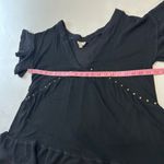 POL Boho Black Studded Ruffle Hem Tunic Top Size Small | Flowy Artsy Layered Photo 4