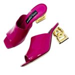 Dolce & Gabbana Fuchsia Pink Patent Mules Gold DG Heel Logo Sandals Size EU 37.5 Photo 5