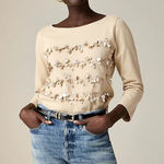 J.Crew Tan Mariner jersey long-sleeve T-shirt with floral embellishment size S Photo 0