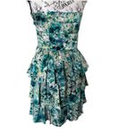 Cynthia Steffe Multicolor Floral Silk Strapless Mini Dress Women's Sz 8 Tiered Ruffle Party Photo 2