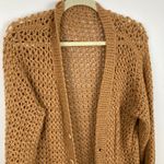 Handmade Womens L Long Brown Crochet Open Knit Oversized Cardigan Boho Granola Photo 2