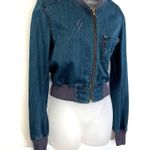 Levi Strauss & CO. Levi's Red Collection Bomber Denim Jacket Cropped Scratched Print Vintage Photo 1