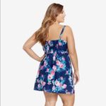 Jessica Simpson  Mini Dress 2X Blue Pink Rose Floral‎ Corset Smocked Micro Ribbed Photo 5