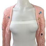 ZARA  Pink Knit Embroidered Floral Cozy Cropped Open Cardigan Sweater Top Size S Photo 3