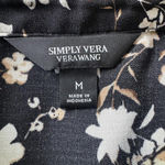 Vera Wang Simply Vera  Black Floral Print High Low Tab Sleeve Collared Blouse Photo 7