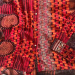 Sans Souci  Orange Black Red Aztec Long Sleeve Button‎ Down Sheer Top Size Large Photo 2