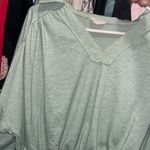 143 Story Boutique Green Balloon Sleeve Collared Shirt  Photo 0