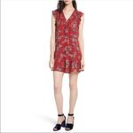 Joie  Almarie B Red Floral 100% Silk Mini Dress Medium Georgette Drop Waist Boho Photo 2