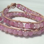 leather wrap bracelet pink jade beads Photo 0