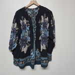 Farm Rio  Blossom Tapestry Black Bee‎ Smocked Oversized Blouse Top NWT XS Photo 6
